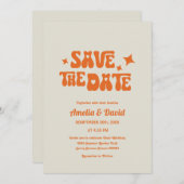 Leuke retro moderne groovy sinaasappel huwelijksui kaart (Voorkant / Achterkant)