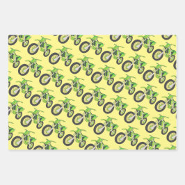 Leuke Retro Motorfiets Groene, Rode, Blauwe Vuilfi Inpakpapier Vel