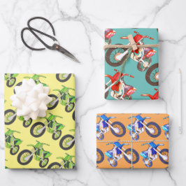 Leuke Retro Motorfiets Groene, Rode, Blauwe Vuilfi Inpakpapier Vel