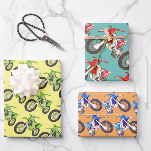 Leuke Retro Motorfiets Groene, Rode, Blauwe Vuilfi Inpakpapier Vel (Voorkant)