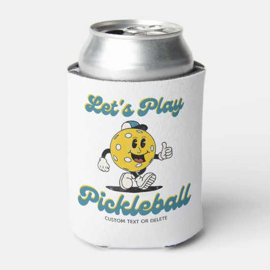 Leuke Retro Pickleball Cartoon Mascotte Gepersonal Blikjeskoeler (Blikje Voorkant)