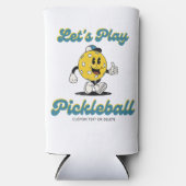 Leuke Retro Pickleball Cartoon Mascotte Gepersonal Seltzer Blikjeskoeler (Voorkant)