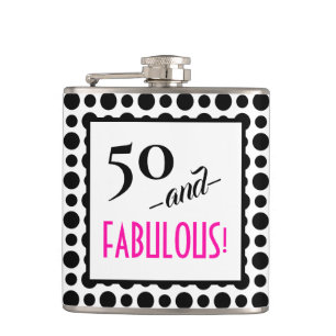Leuke Retro Polka Dot 50 en FABULOUS! Birthday Heupfles