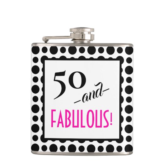 Leuke Retro Polka Dot 50 en FABULOUS! Birthday Heupfles (Voorkant)