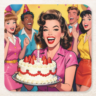 Leuke Retro Pop Art Comic Mid-Century Verjaardag Kartonnen Onderzetters