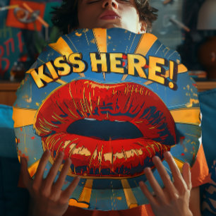 Leuke Retro Pop Art 'Kiss Here!' Rond Kussen