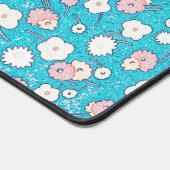 Leuke Retro Pop Art Roze en Aqua Flowers Desk Mat (Hoek)
