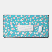 Leuke Retro Pop Art Roze en Aqua Flowers Desk Mat (Keyboard & Muis)