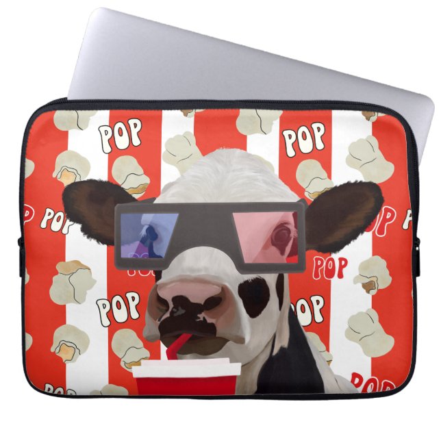 Leuke retro popcorn grillige Koe - rode strepen Laptop Sleeve (Voorkant)