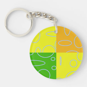 Leuke Retro Quad Geel Groen Sinaasappel Geometrisc Sleutelhanger
