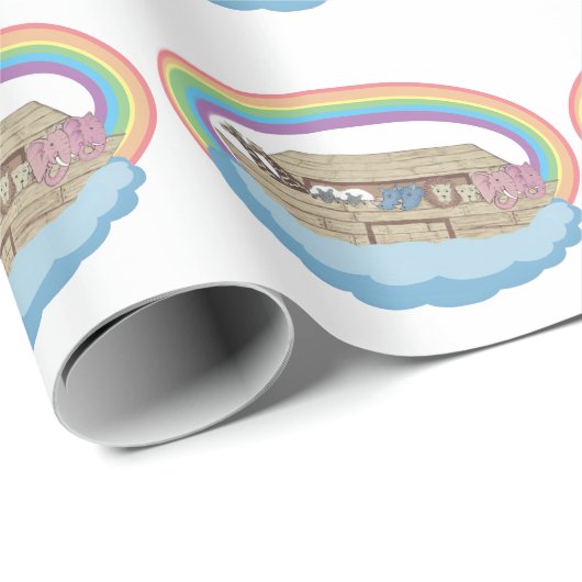 Leuke retro Rainbow Noah's Ark op wit Cadeaupapier (Rol Hoek)