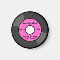 Leuke Retro Record Save the Date Magnet - Roze