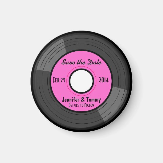 Leuke Retro Record Save the Date Magnet - Roze (Voorkant)
