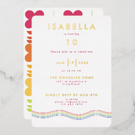 Leuke Retro Regenboog Bloem Verjaardagsfeest Folie Uitnodiging