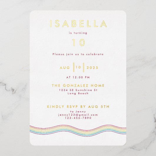 Leuke Retro Regenboog Bloem Verjaardagsfeest Folie Uitnodiging (Voorkant)