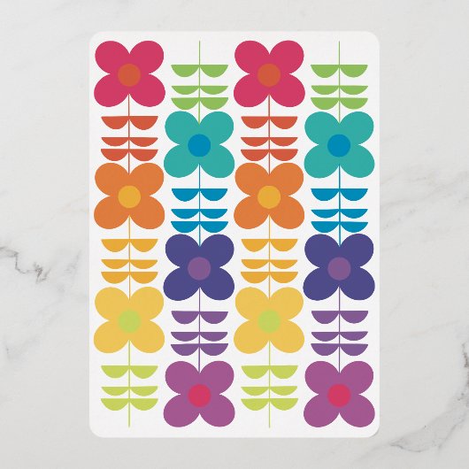 Leuke Retro Regenboog Bloem Verjaardagsfeest Folie Uitnodiging (Achterkant)