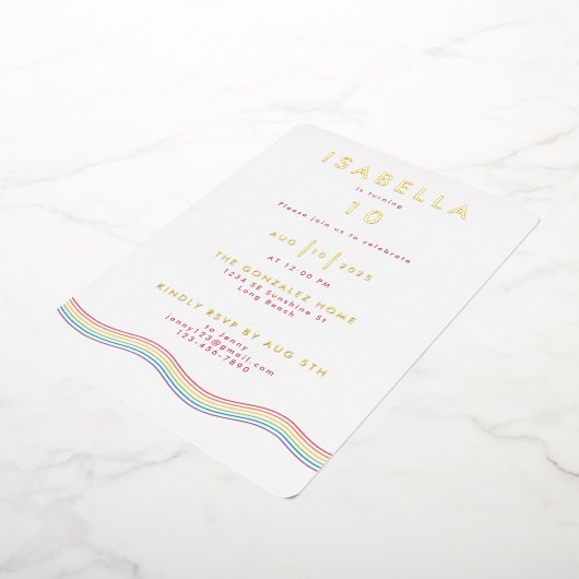 Leuke Retro Regenboog Bloem Verjaardagsfeest Folie Uitnodiging (Gedraaid)