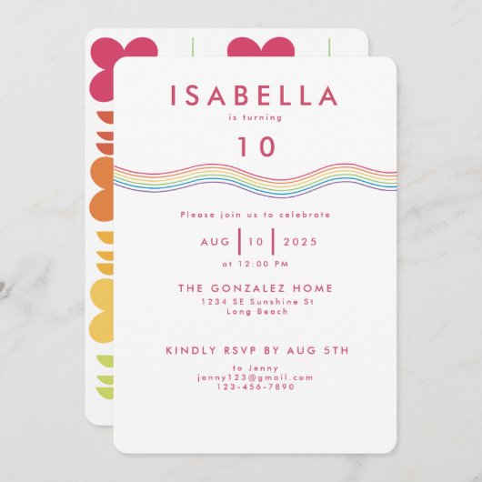 Leuke retro regenboog bloemen verjaardag kaart (Voorkant / Achterkant)