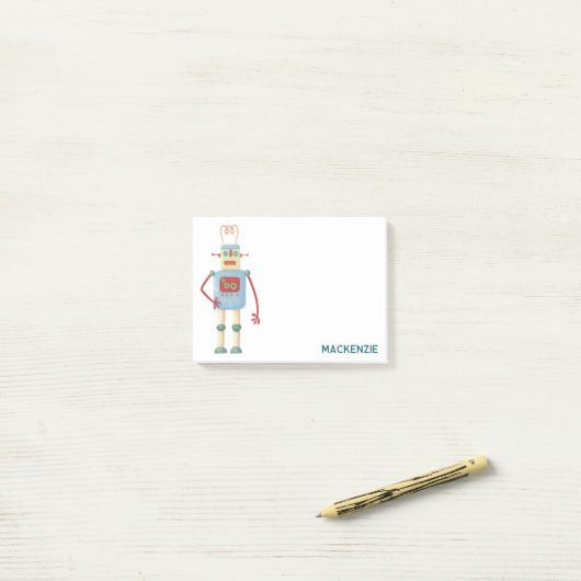 Leuke retro robot gepersonaliseerd post-it® notes (Op bureau)