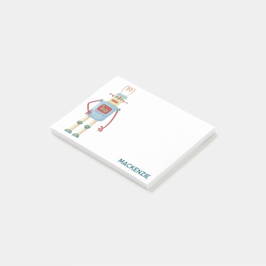 Leuke retro robot gepersonaliseerd post-it® notes (Schuin)