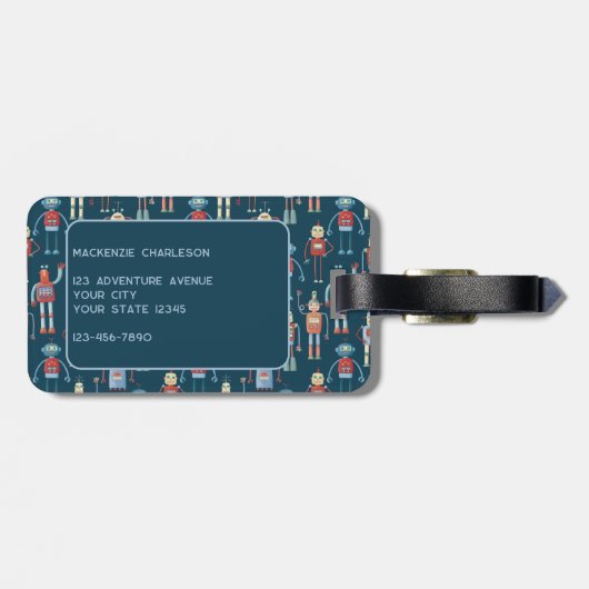 Leuke retro robot jaren 1950 stijl bagagelabel (Achterkant horizontaal)