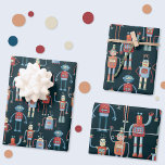 Leuke retro robot Schattige Dark Inpakpapier Vel<br><div class="desc">Schattige retro  robotontwerp uit de jaren 50 op een donkere achtergrond. De set bestaat uit drie verschillende schalen. Originele versie door Nic Squirrell.</div>