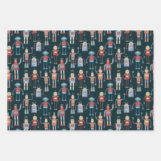 Leuke retro robot Schattige Dark Inpakpapier Vel (Voorkant)