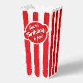 Leuke retro rode en witte streep popcorn naam cine bedankdoosjes (Voorkant)