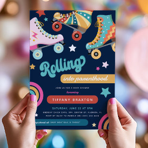 Leuke Retro 'Rollen naar Ouderschap' Baby Shower Kaart