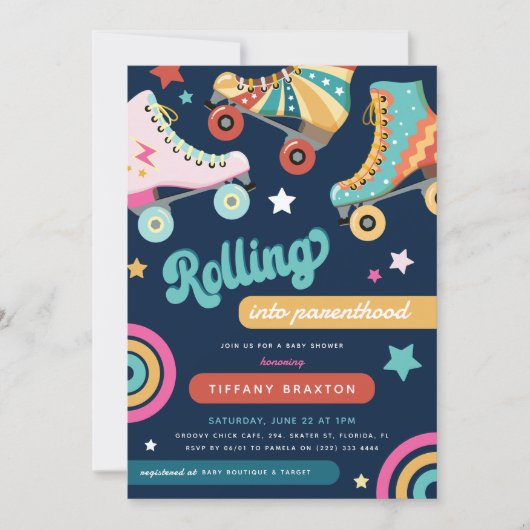 Leuke Retro Rolling in het Baby shower van het oud Kaart (Voorkant)