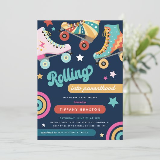 Leuke Retro Rolling in het Baby shower van het oud Kaart (Staand voorkant)