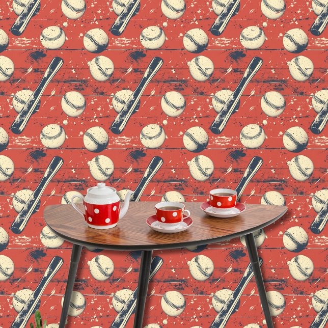Leuke Retro Rood Blauw Wit Baseball Patroon Sport Behang (Creator heeft geüpload)