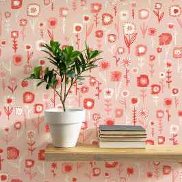 Leuke retro roze bloemenpatroon behang