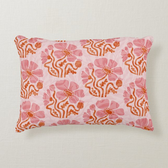 Leuke Retro Roze-Oranje Abstracte Bloem Accent Kussen (Voorkant)