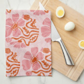 Leuke Retro Roze-Oranje Abstracte Bloem Theedoek (Quarter Fold)