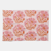 Leuke Retro Roze-Oranje Abstracte Bloem Theedoek (Horizontaal)