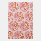 Leuke Retro Roze-Oranje Abstracte Bloem Theedoek (Verticaal)