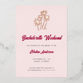 Leuke Retro Roze Palmbomen Bachelorette Weekend Folie Uitnodiging (Voorkant)