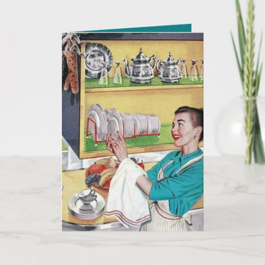 leuke retro schoonmaakster voegt gevoel toe notitiekaartje (Voorkant)