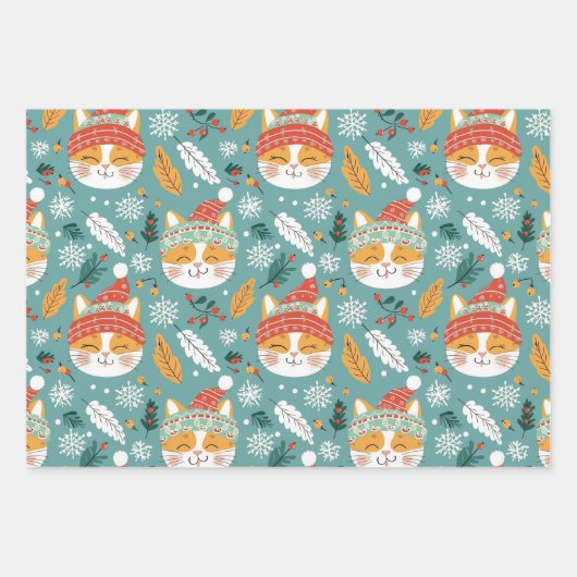 Leuke Retro Sinaasappel Cats Kerst Inpakpapier Vel (Voorkant)