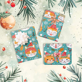 Leuke Retro Sinaasappel Cats Kerst Inpakpapier Vel
