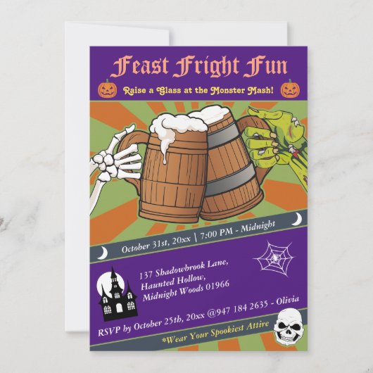 Leuke Retro Skeleton & Zombie Cheers Halloween Par Kaart (Voorkant)