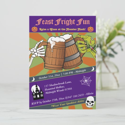 Leuke Retro Skeleton & Zombie Cheers Halloween Par Kaart (Staand voorkant)