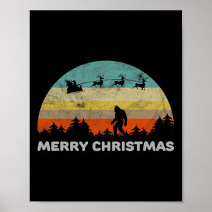 Leuke retro stijl grote voet vrolijke kerst yeti poster