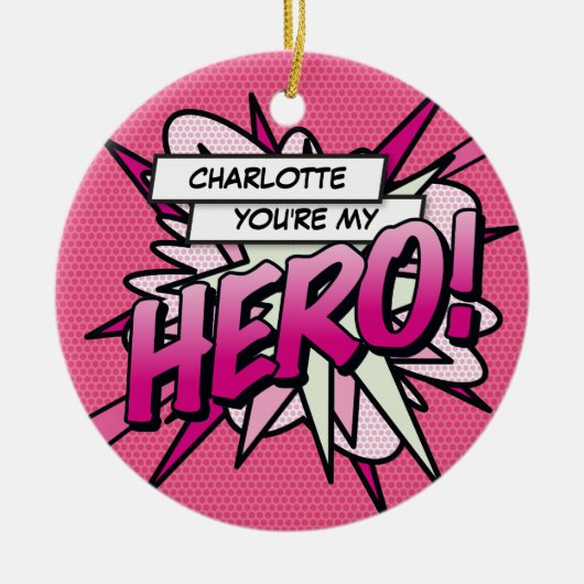 Leuke Retro Strip Jij bent mijn HERO Roze Keramisch Ornament (Voorkant)
