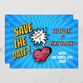 Leuke retro stripboek bruiloft save the date kaart (Voorkant / Achterkant)