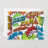 Leuke Retro Stripboek Pop Art Geluiden Aankondigingskaart (Voorkant / Achterkant)