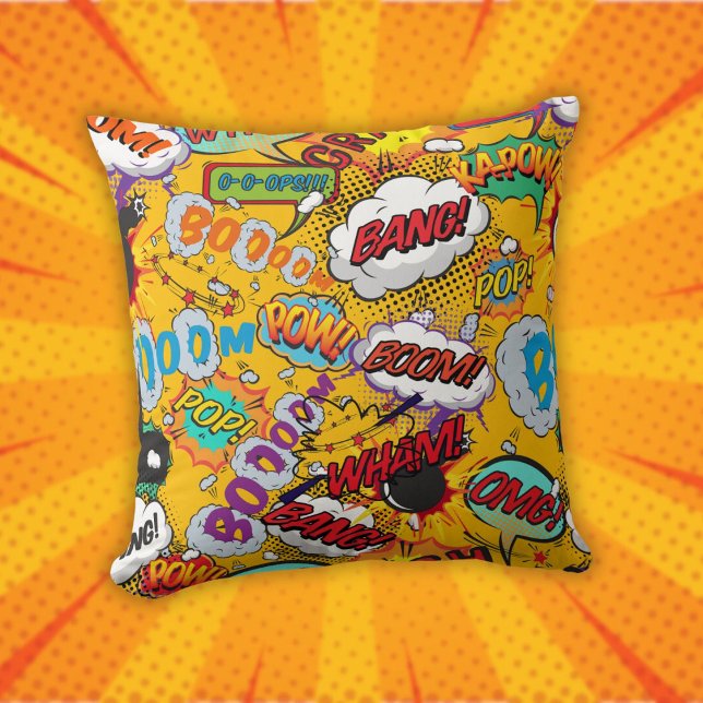 Leuke Retro Stripboek Pop Art Uitingen Kussen (Fun Retro Comic Book Pop Art Shout Outs Throw Pillow)