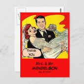 Leuke retro  stripbruiloft bedankt briefkaart (Voorkant / Achterkant)