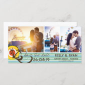 Leuke Retro Tropische Strand Zonsondergang Palmbom Save The Date (Voorkant / Achterkant)